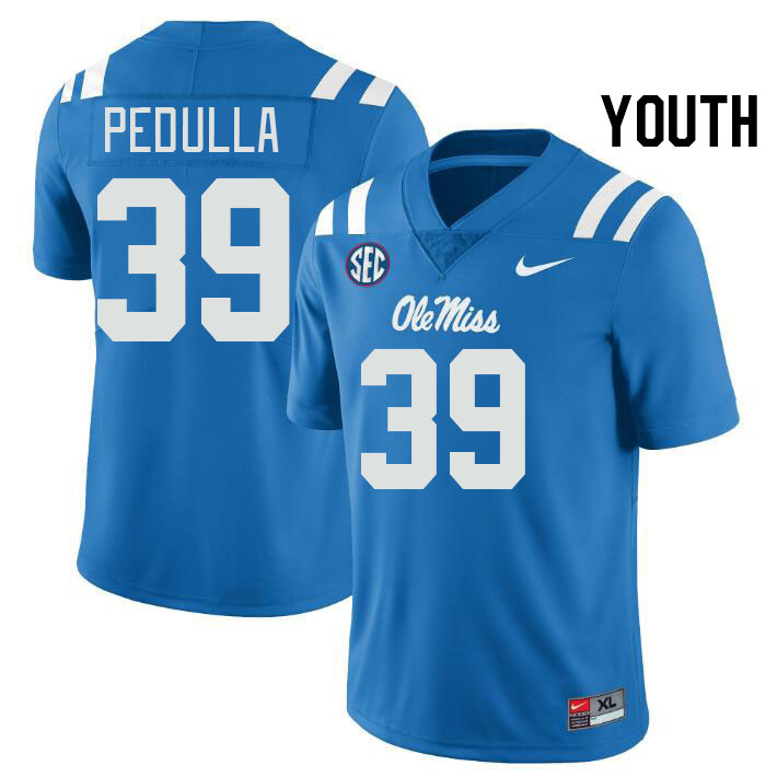 Youth #39 Ciaran Pedulla Ole Miss Rebels College Football Jerseys Stitched-Power Blue